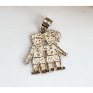 Boy & Girl Hand Carved Mexican Inspired Silver Toned Vintage Pendant | Charm